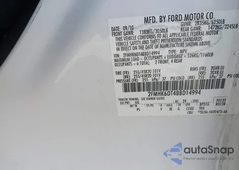 2011 Ford Flex Limited из США, поврежденный, VIN 2FMHK6DT4BBD14994